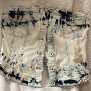 Guess jean tie dye button up tube top